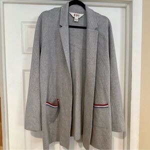 EV1 Women's Gray Cardigan with Striped Pockets